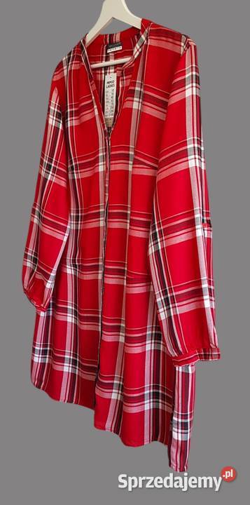 Damska koszula czerwona kratkę z długim rękawem biały Chrzanów