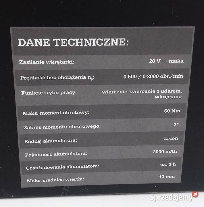 Wiertarko wkrętarka akumulatorowa 20V Niteo Gdańsk