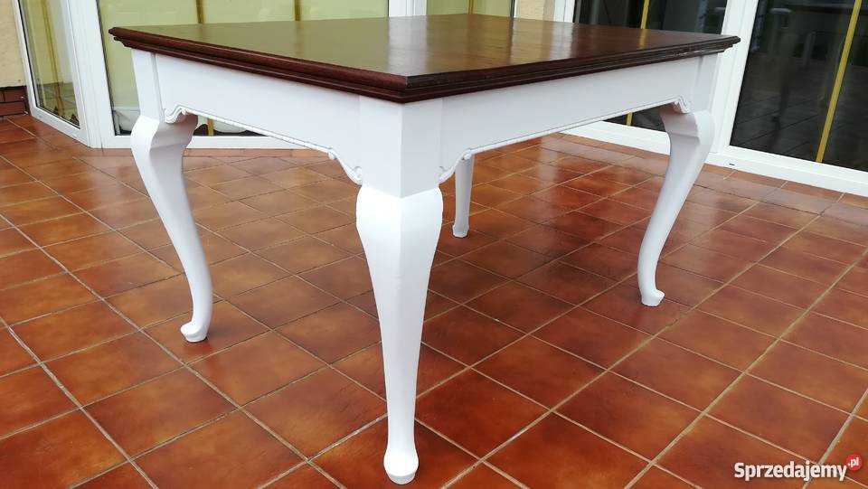 Stół ludwik stylowy drewniany biały do krzeseł