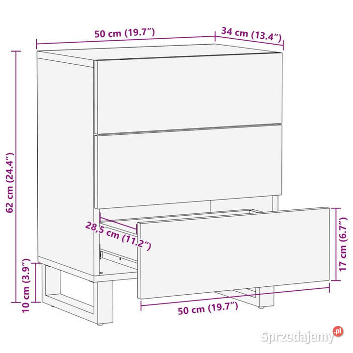 Szafka nocna 50x34x62 lite drewno mango WM377484 Warszawa