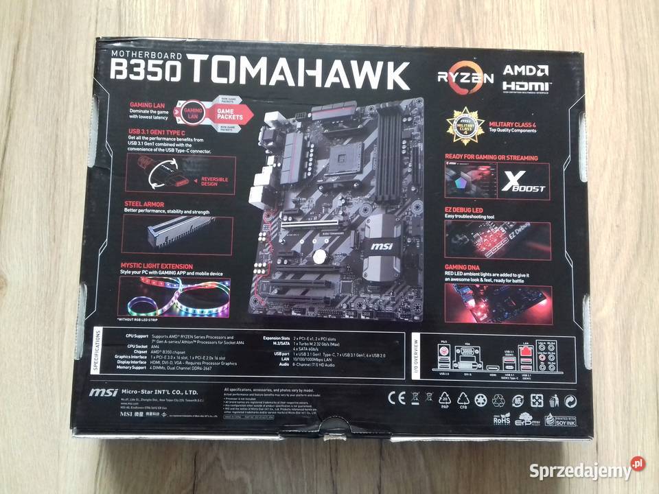 Pudełko płyty głównej ATX MSI Tomahawk B350 CD Płyty główne Bydgoszcz sprzedam