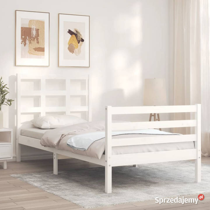 Rama łóżka z wezgłowiem biała lite drewno 100cm Warszawa sprzedam