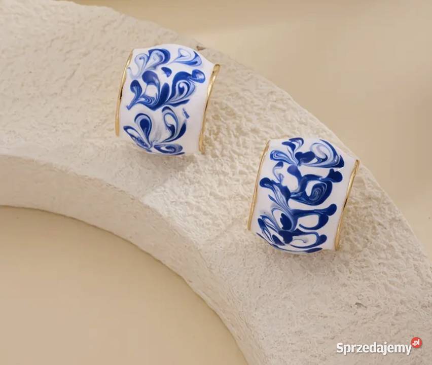 Kolczyki białoniebieskie wzór porcelana Piwniczna-Zdrój