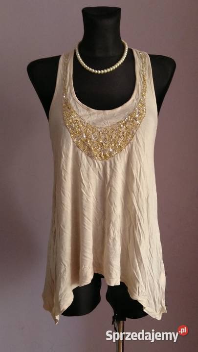 Letnia beżowa kremowa bluzka tunika asymetryczna Krosno