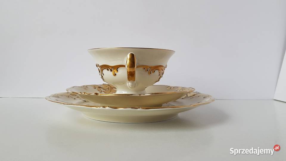 Trio filiżanka spodeczek talerzyk Złoty Liść KPM śląskie Dąbrowa Górnicza