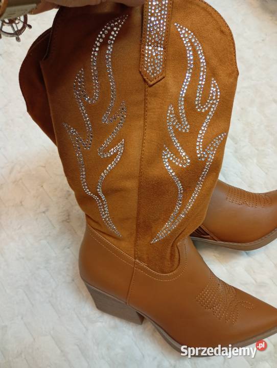 39 Brązowe bogato zdobione Kozaki kowbojki NOWE Kraków