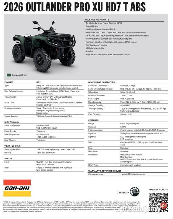 CanAm Outlander Pro Xu HD7 T ABS 2026 1MTD T3b benzyna Can-Am