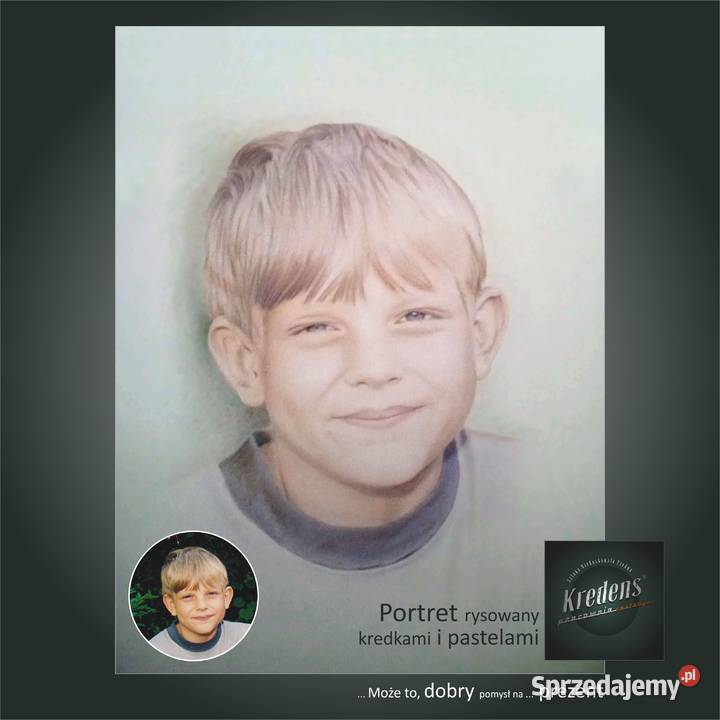 Portret rysowany kredkami i pastelami w pełnym Malarstwo śląskie Skoczów