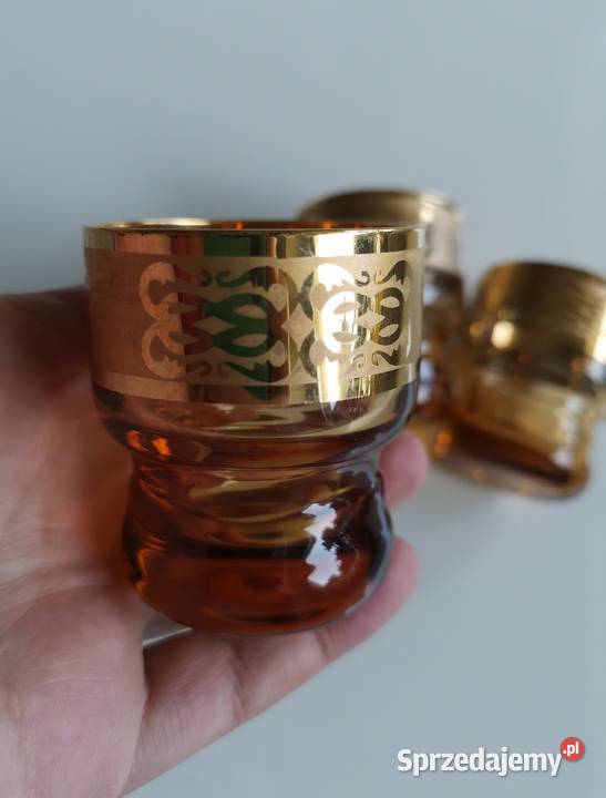 Kieliszki do wódki miodowe szkło vintage Toruń