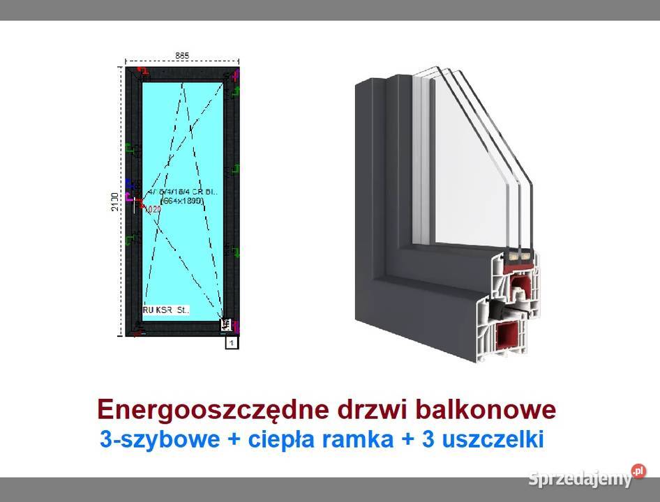 Tanie Drzwi balkonowe trzyszybowe 865x2100 Drzwi balkonowe i tarasowe Warszawa