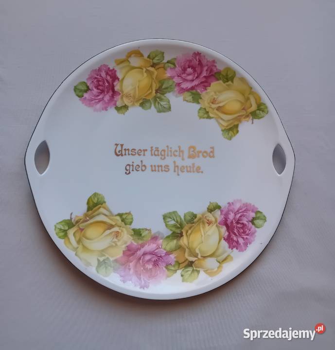 Porcelanowa patera z inskrypcją z modlitwy wielkopolskie Koźminek