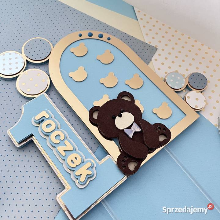 Topper teddy bear miś roczek błękitna tęcza Dekoracje i ozdoby małopolskie Nowy Sącz sprzedam