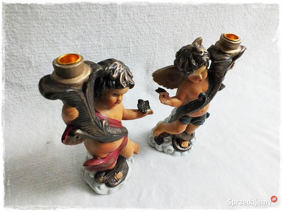 Świcznik 2x aniołki ceramika Retro lubuskie