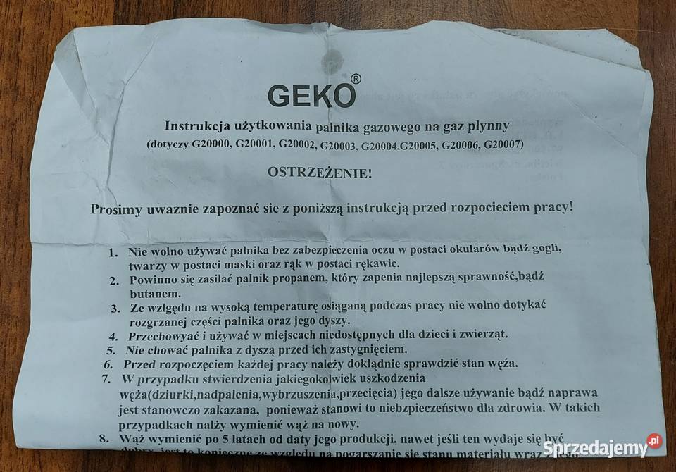 Palnik gazowy Geko sprzedam
