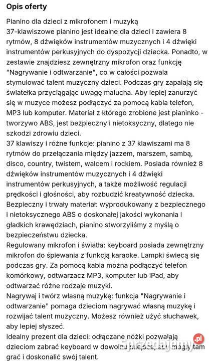 Pianinko dzieci Plastik  Siedlce