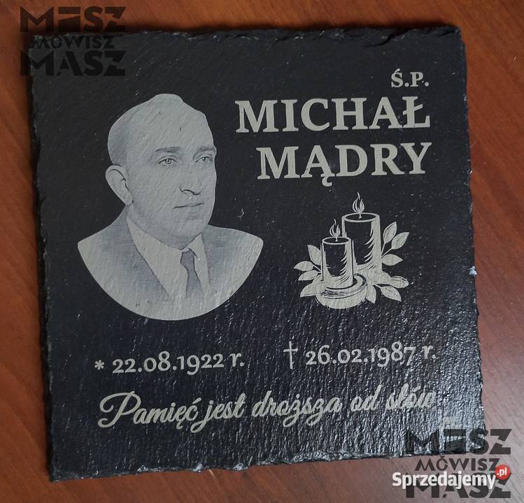 Nagrobek tablica 25x25 z łupka grawer zdjęcie Racot