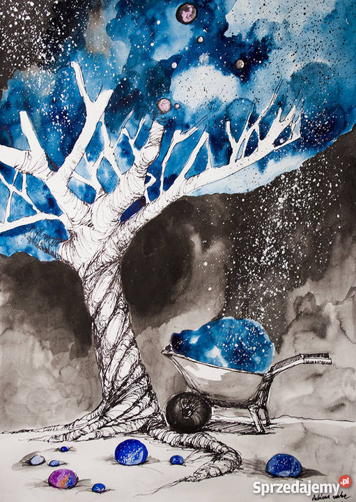 Grafika akwarelą i piórkiem Coroczny zbiór śląskie Katowice sprzedam