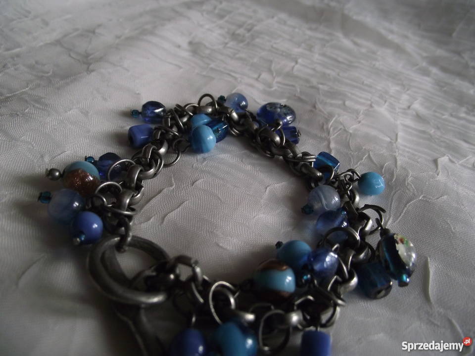 SREBRZONA BRANSOLETA Z BŁĘKITNYMI PRZEWIESZKAMI Piła
