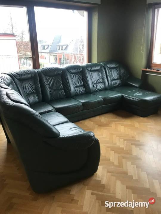 Piękny narożnik skórzany na dębowej ramie Wrocław