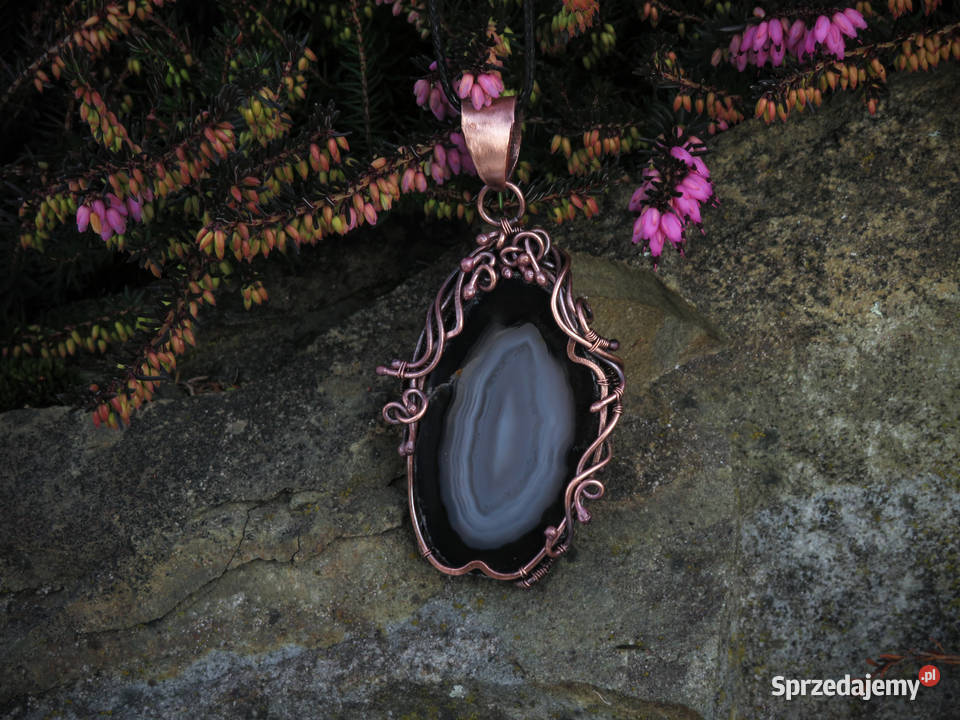 Unikatowy miedziany wisiorek czarnobiały agat Kraków sprzedam