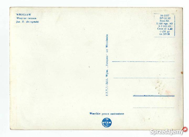 WROCŁAW WNĘTRZE RATUSZA POCZTÓWKA CZARNO BIAŁA Krynki