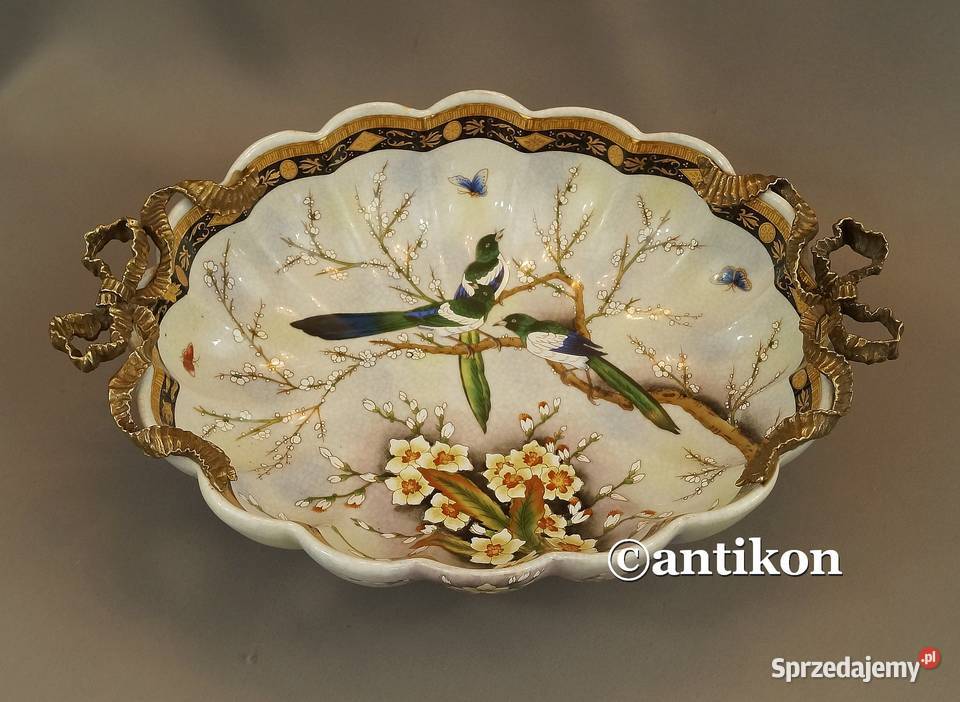 Patera z ptakami porcelana w brązie Gdańsk