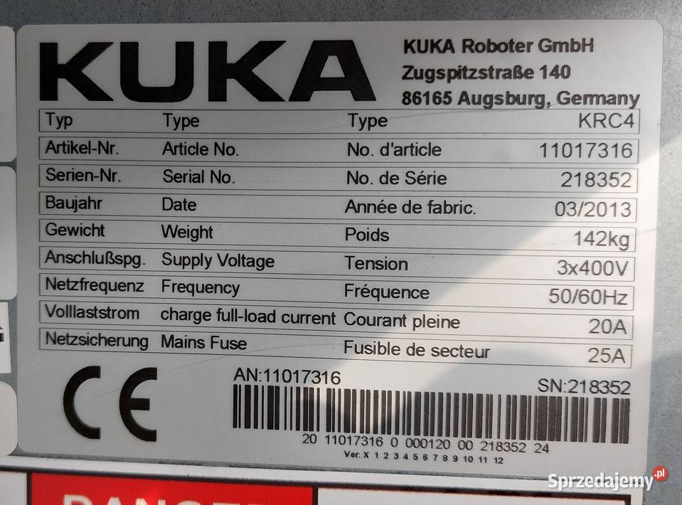 Robot przemysłowy KUKA KR603 szafa KRC4 panel