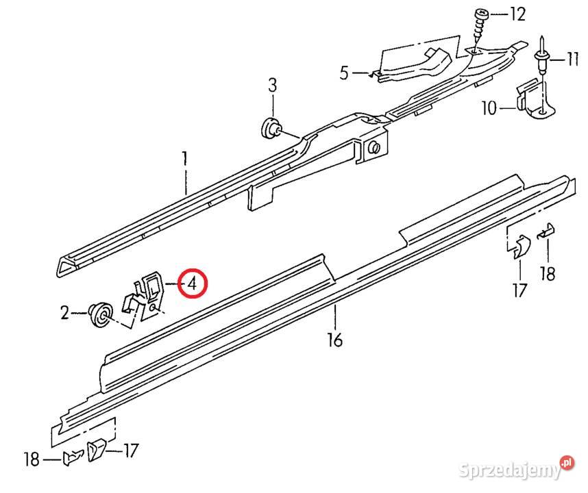 Audi 80 B4 Coupe Cabrio Uchwyt listwy progowej