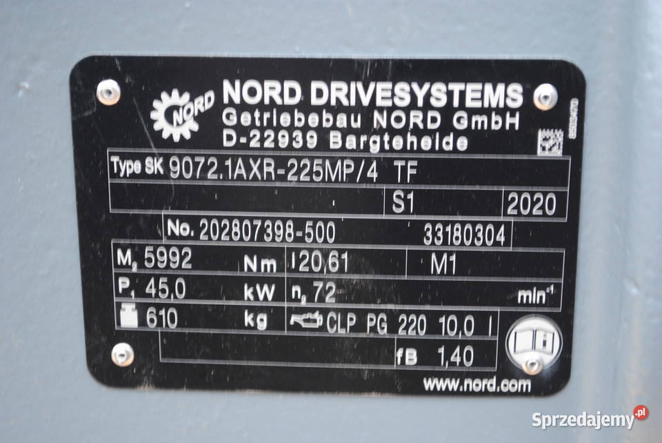 Motoreduktor kątowy 45kw 72obrmin firmy NORD Kargowa