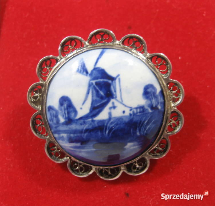 Stara Broszka Srebro Ceramika Delfts mazowieckie