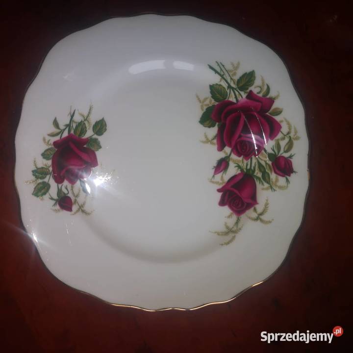 Biała porcelana z bordową różą Colclough Made in pomorskie Gdańsk