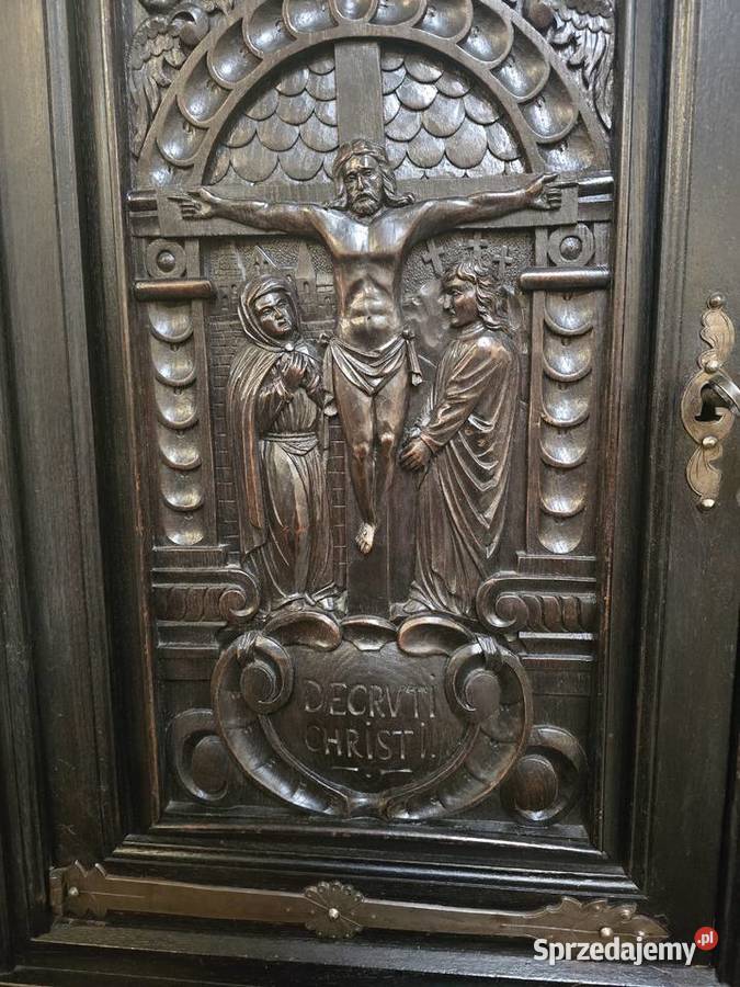 Antyczny kredens pałacowy dębina płaskorzeźby Bronisze sprzedam