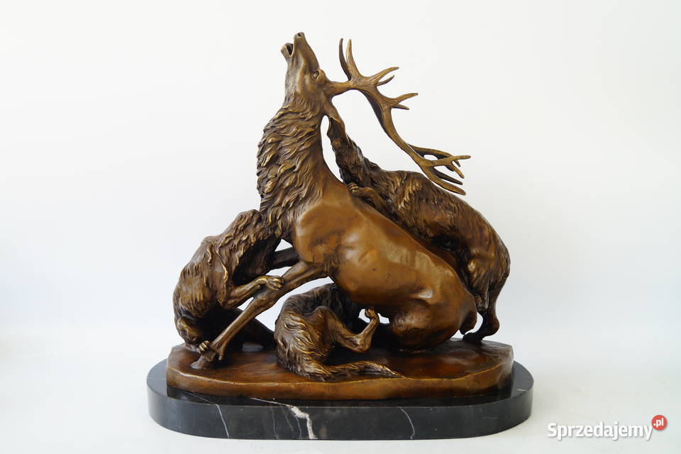 Figura myśliwska z brązu Atak psów na Jelenia Antyki Gizałki