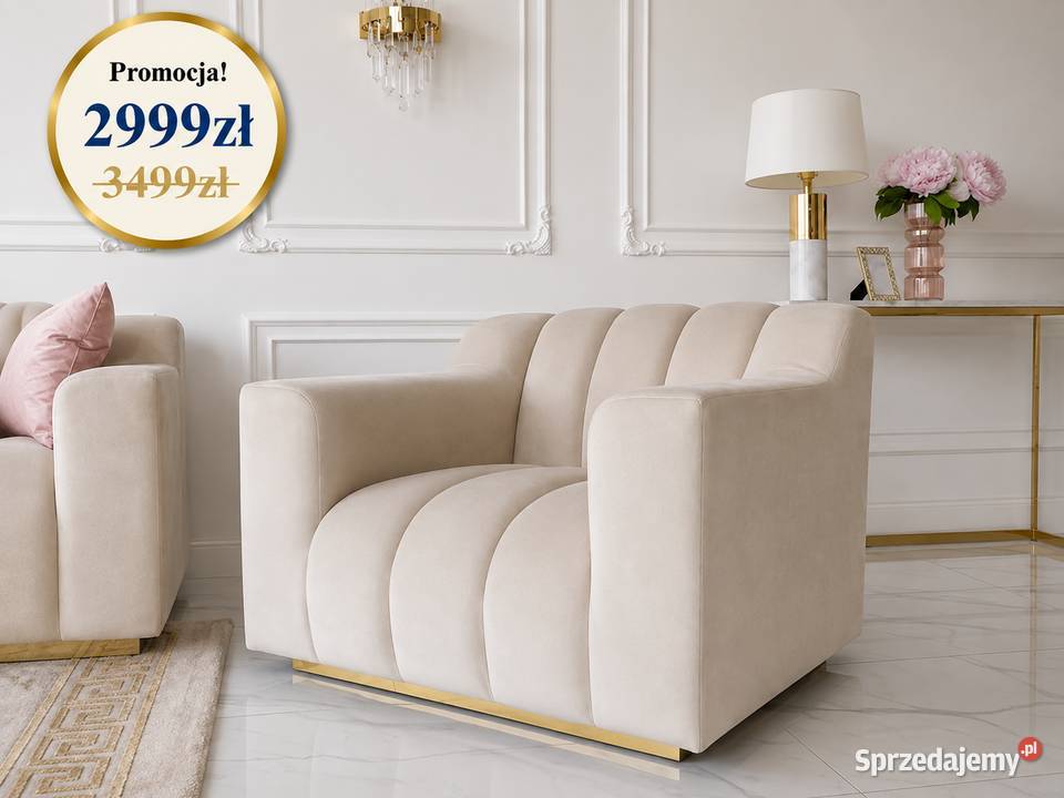 Fotel LONDON Duży Beżowy Glamour Nowoczesny 105cm Warszawa
