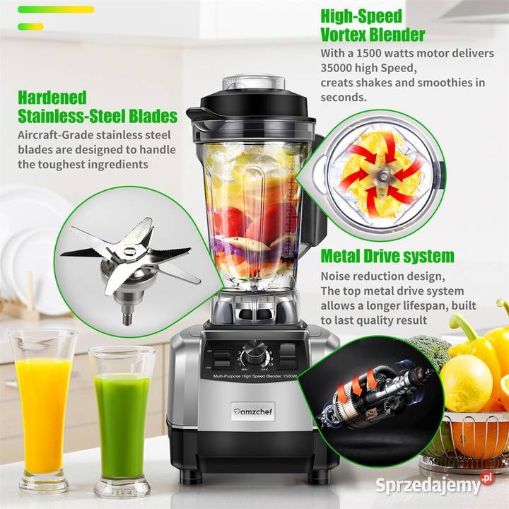 Blender kielichowy AMZCHEF 1500 W szary AGD drobne Zawiercie