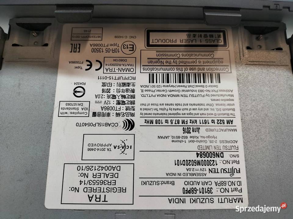 RADIO 3910168PF0 Suzuki Baleno II 20152022 świętokrzyskie