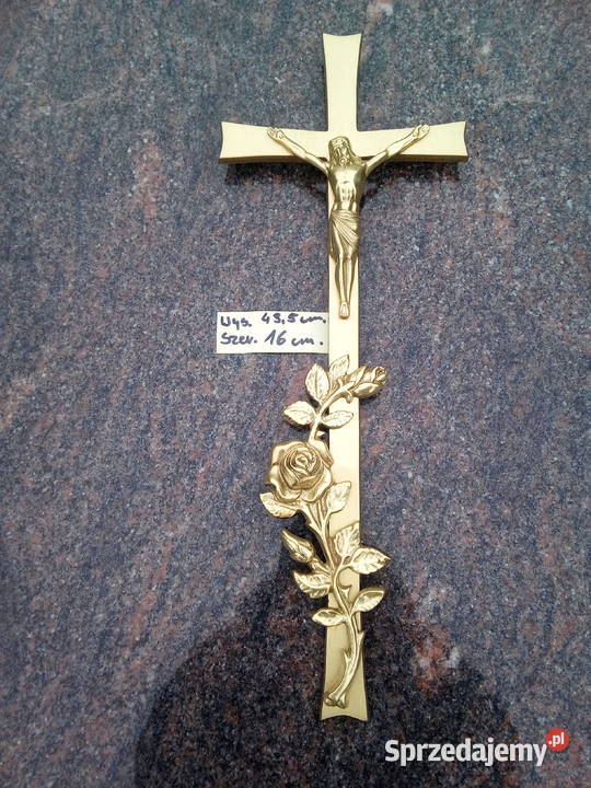 Krzyż srebrny z różą mosiężny wizerunek Strzegowo