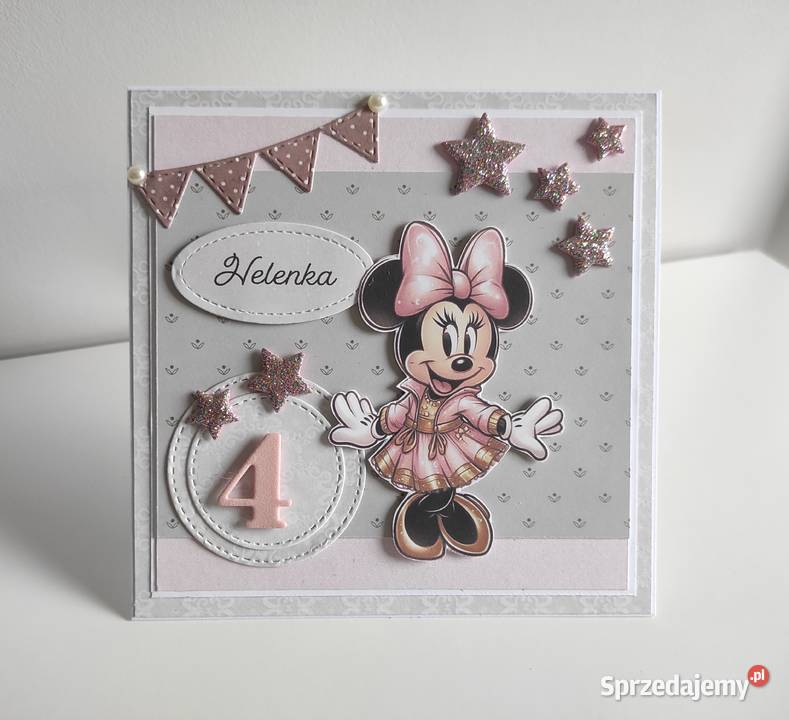 Kartka ręcznie robiona na urodziny Myszka Minnie Łódź