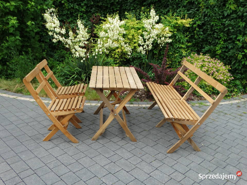 Składany zestaw ogrodowy stolik ławka i 2 61cm Biłgoraj