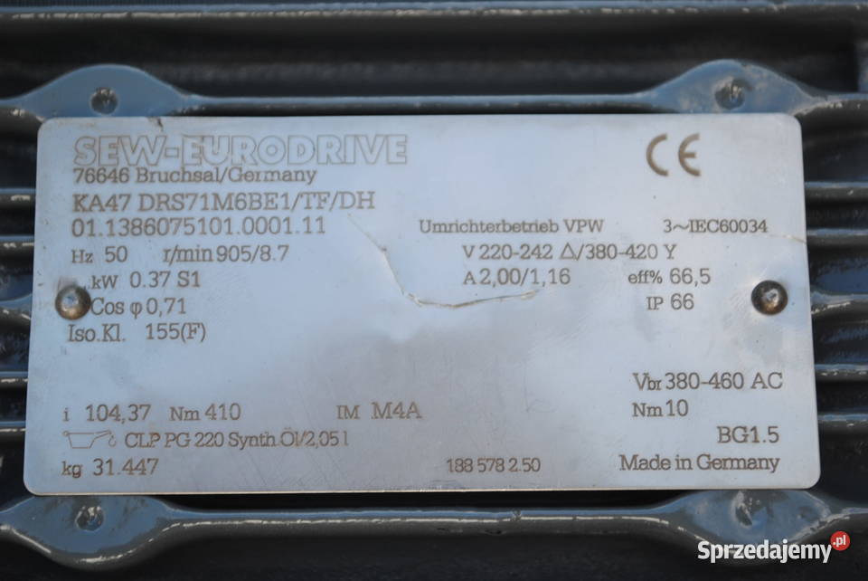 Motoreduktor kątowy 037kw 87obrmin z hamulcem Kargowa