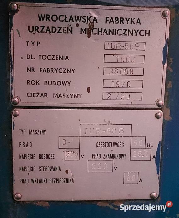 Tokarka TUR 50 x 1000 Przelot 70 TUR50S Opalenica sprzedam
