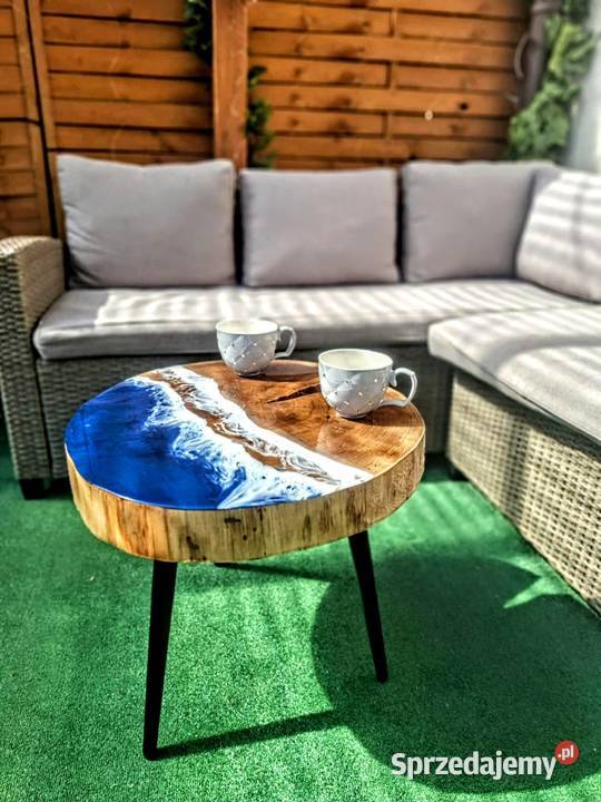 Stolik kawowy z żywicy epoksydowej i dębu efekt Starachowice