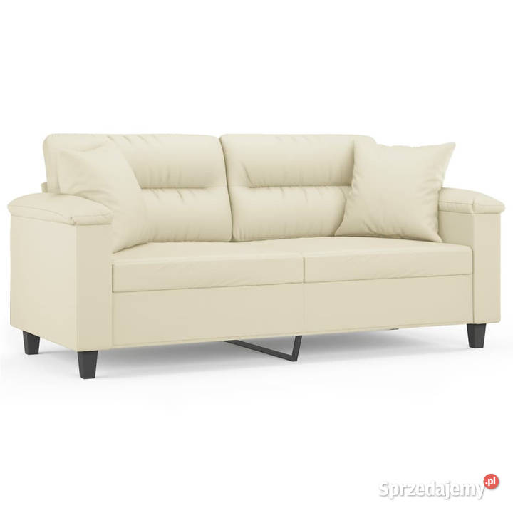 2osobowa sofa z poduszkami kremowa 140 sztuczna