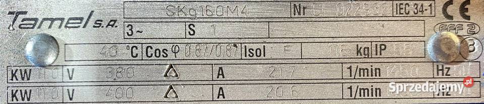silnik elektryczny 11kW 1450obr 3fazowy Tamel Pigża
