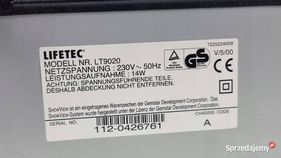 Video magnetowid Lifetec LT9020 6 head VHS Międzychód
