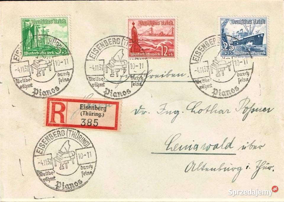TRZECIA RZESZA 1937 3 KOPERTY FDC WYSYŁKA Filatelistyka pomorskie Człuchów sprzedam