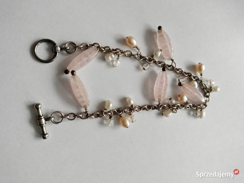 Srebrna bransoletka 925 z różowymi kamieniami Choszczno