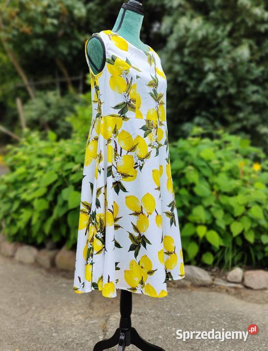 Sukienka retro 42 XL 44 XXL midi cytryny lemon zielony Szczecin sprzedam