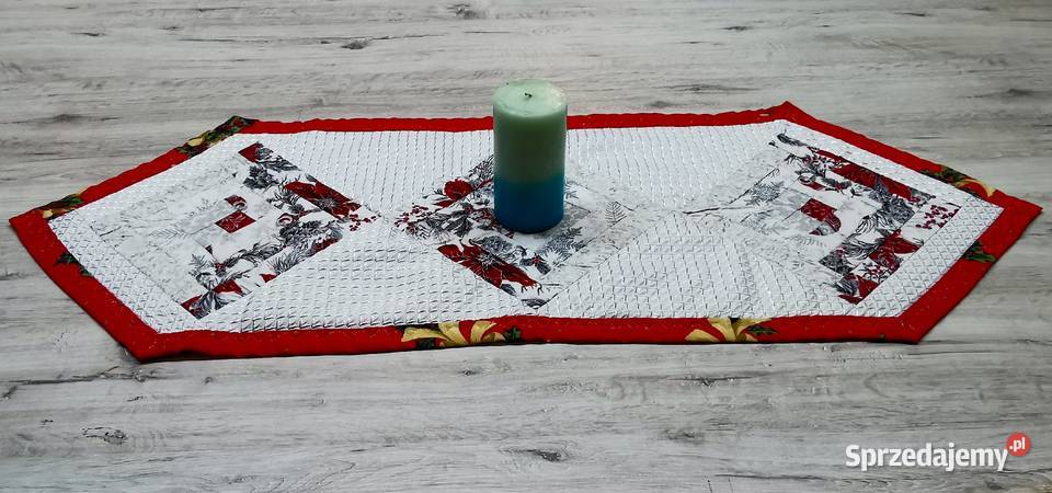 Świąteczny bieżnik patchwork srebrne akcenty biały Piaseczno