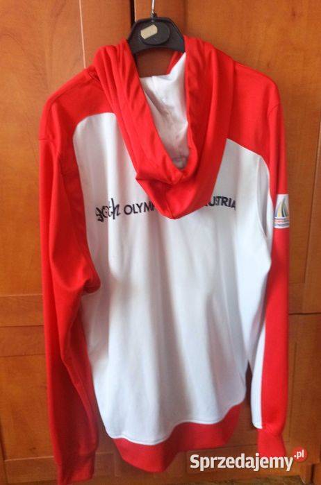 Bluza sportowa z kapturem damska biało czerwona Łask